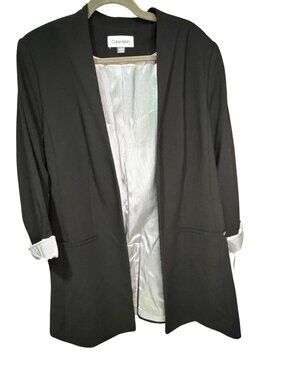 NWT Calvin Klein Plus Size Collarless Open Front Blazer 18W Black MSRP $159
